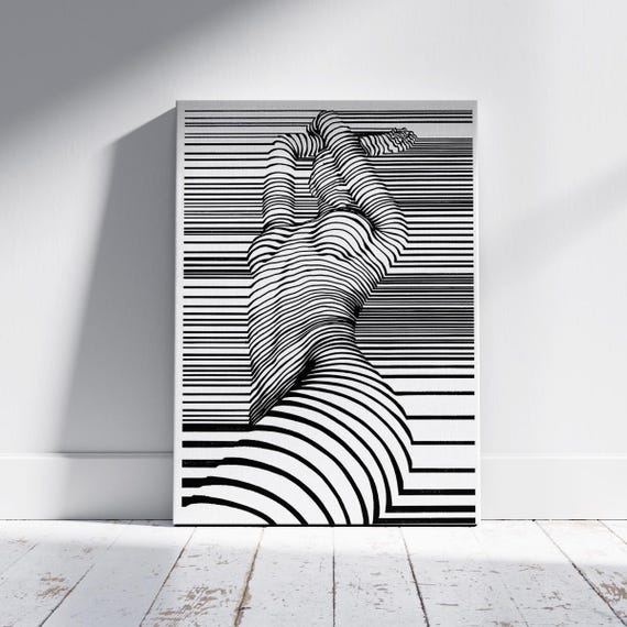 Optical Illusion Nude Line Art Abstract Female Form Wall Black White Modern Body Print Minimalist Contour Figure Poster
