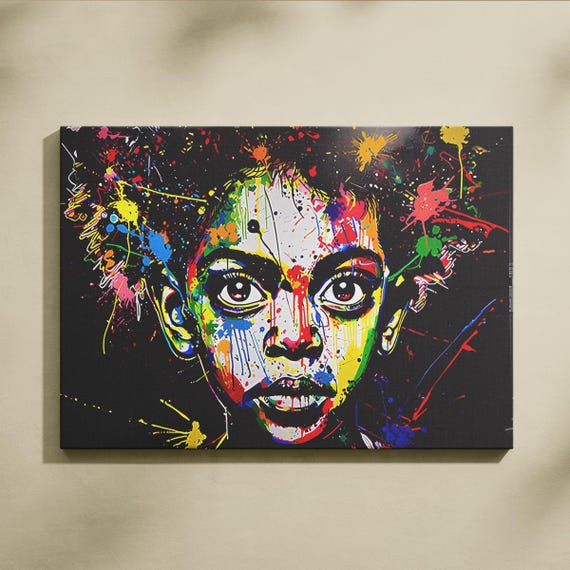 Colorful Afro Child Portrait Abstract Graffiti Wall Art On Canvas Vibrant Urban Spray Painting Style Modern Home Decor