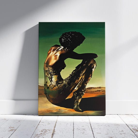 Abstract Female Sculpture Canvas Metallic Woman Art Print Earthy Tones Body Texture Wall Decor Modern Afro Poster For Home