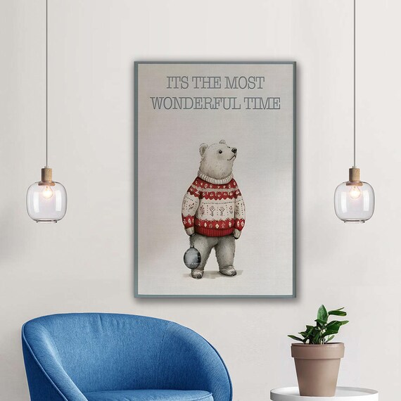 Polar Bear Red Christmas Sweater Wonderful Time Holiday Poster