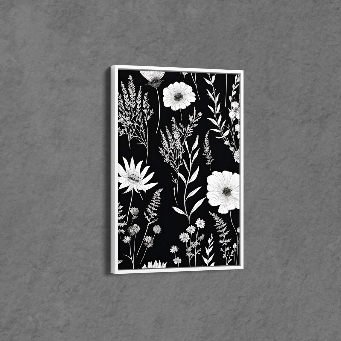 Black And White Floral Canvas Minimalist Wall Art Elegant Modern Home Decoration Monochrome Flower Design