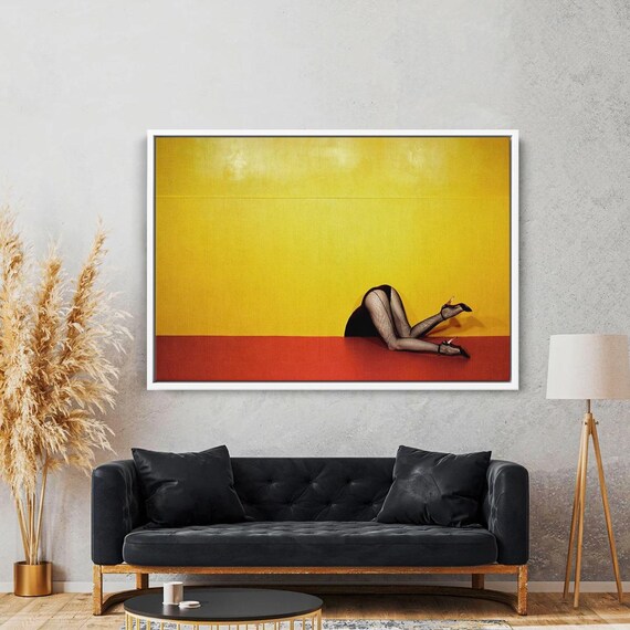 Pop Art Woman Legs Fishnets Heels Yellow Red Color Block Poster