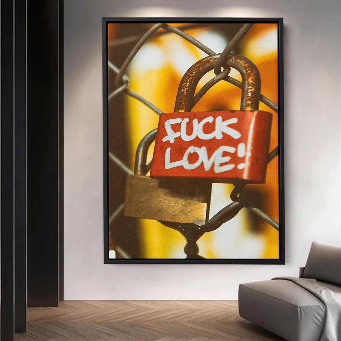 Anti Love Padlock Graffiti Chain Link Fence Bold Urban Poster