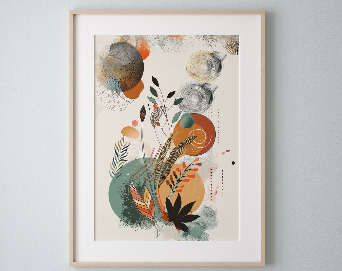 Boho Abstract Art Print, Natural Elements
