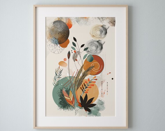 Boho Abstract Art Print, Natural Elements