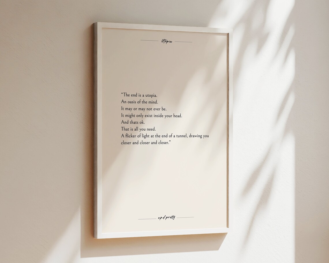 Utopia The End Is A Utopia Literary Hope Quote Minimalist Poster - Image 2