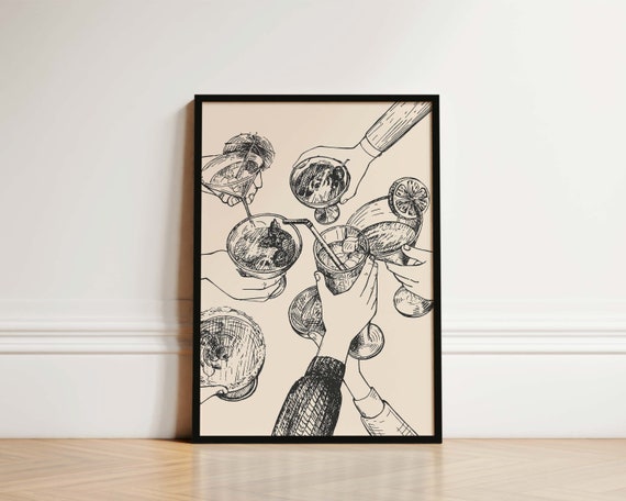 Cheers Kitchen Bar Cart Cocktail Wall Art Print