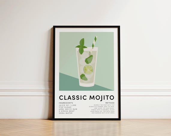 Mojito Cocktail Print, Kitchen Wall Art Print