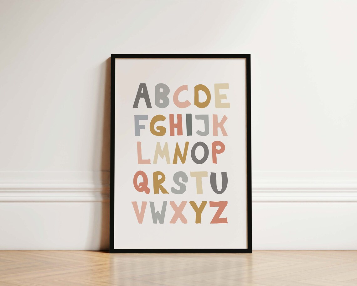 Alphabet Nursery Print, Educational Boho Decor