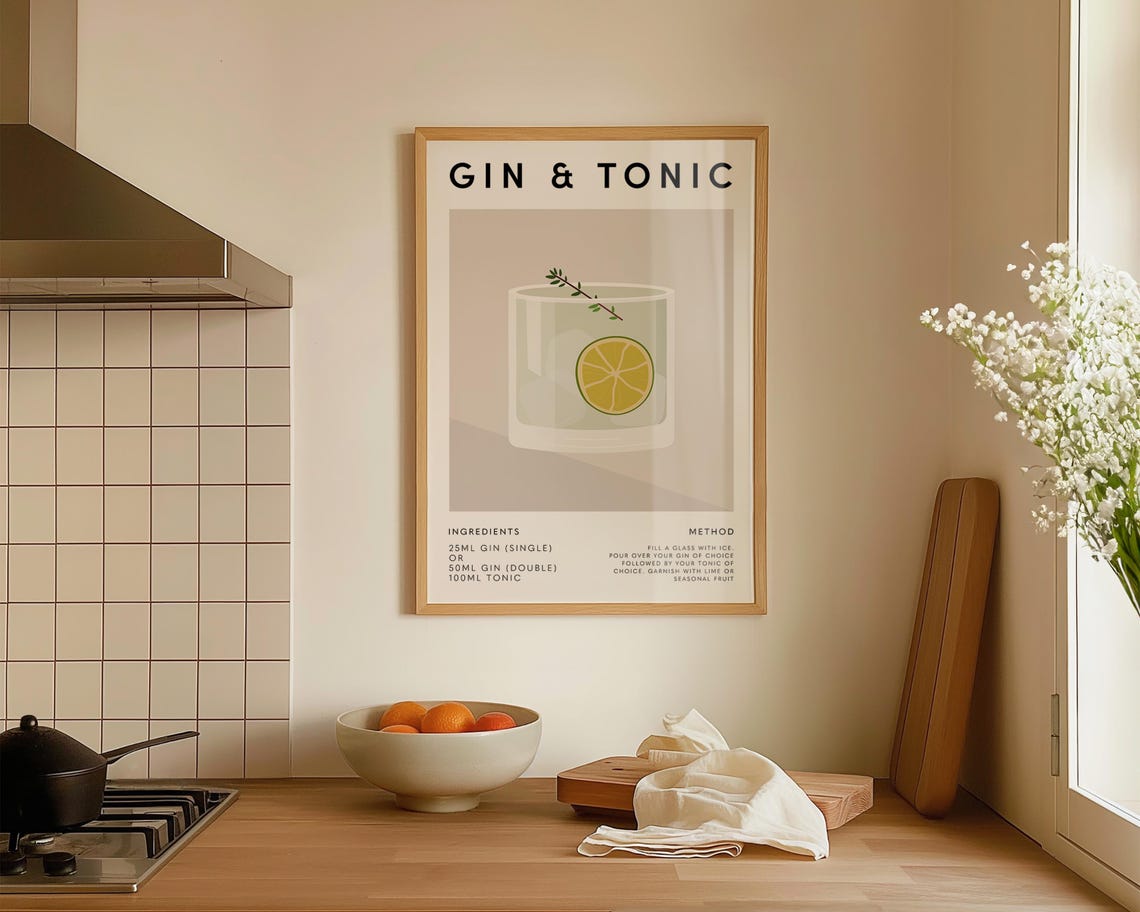 Gin and Tonic Cocktail Print, Kitchen Bar Decor - Image 3