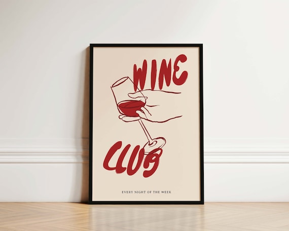 Wine Club Kitchen Print, Wine Line Art Poster