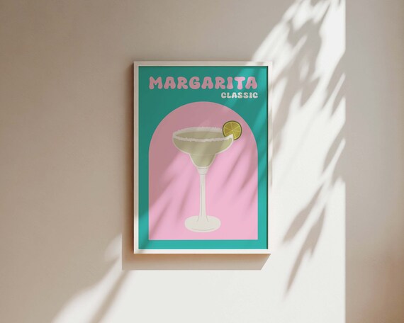 Classic Margarita Cocktail Retro Teal and Pink Bar Decor Poster