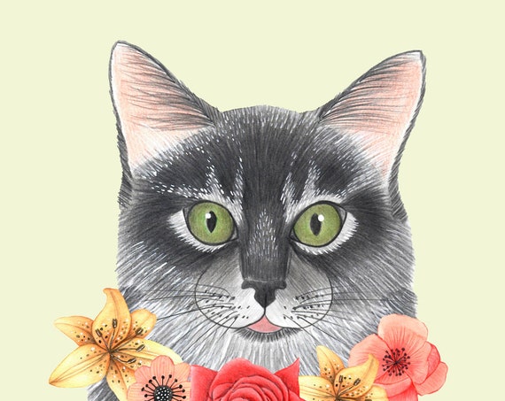 Baby Kitten Print Cat Painting For Nursery Accent Wall Cute Animal Poster In Flower Art Kids Animals Playroom