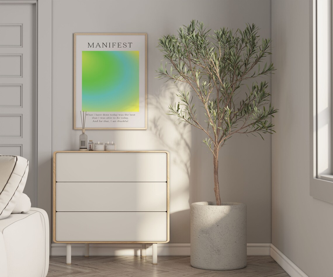 Manifest Gratitude Affirmation Green Blue Gradient Aura Poster - Image 4
