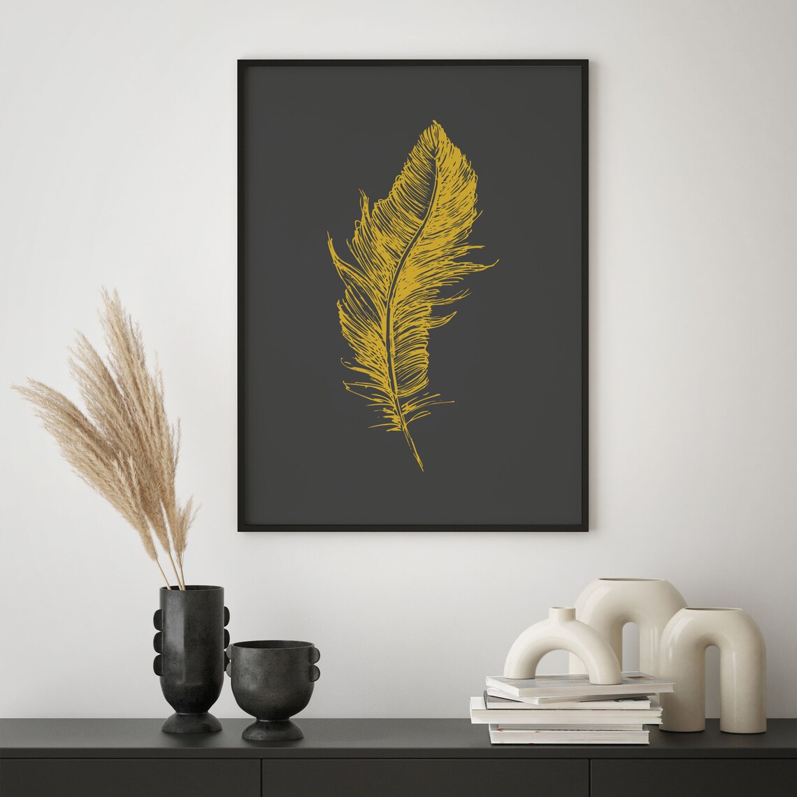 Wall Art Print Feather Print Instant Black Wall Art Feather Minimalist Print Scandinavian - Image 3