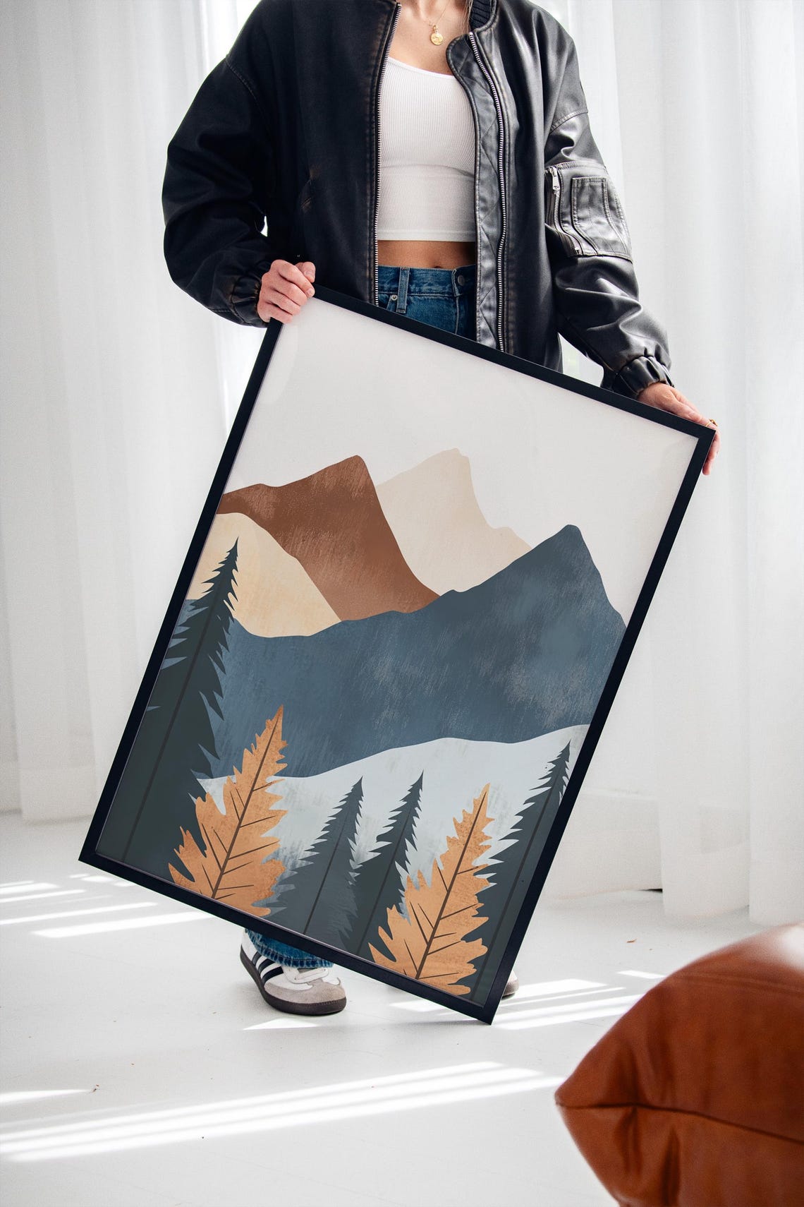 Modern Mountain Print Minimalist Nature Wall Art Abstract Forest Landscape Earth Tone Home Decor - Image 3