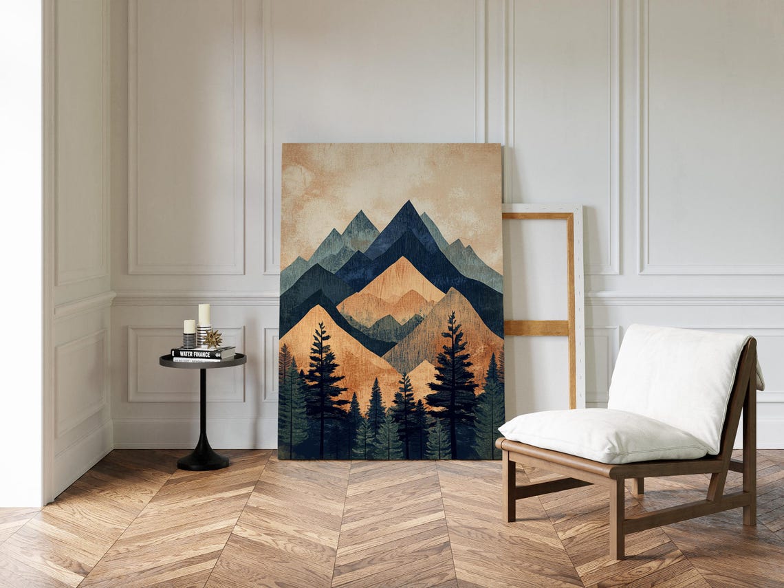 Geometric Mountain Print Rustic Nature Wall Art Modern Abstract Landscape Earth Tone Forest Poster For Home Or Office - Image 3