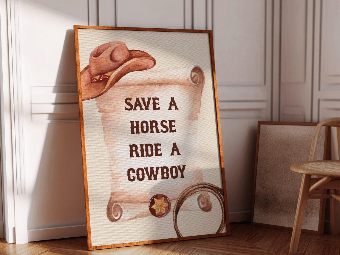 Save A Horse Ride A Cowboy Watercolor Western Scroll Wall Art Print - Image 2