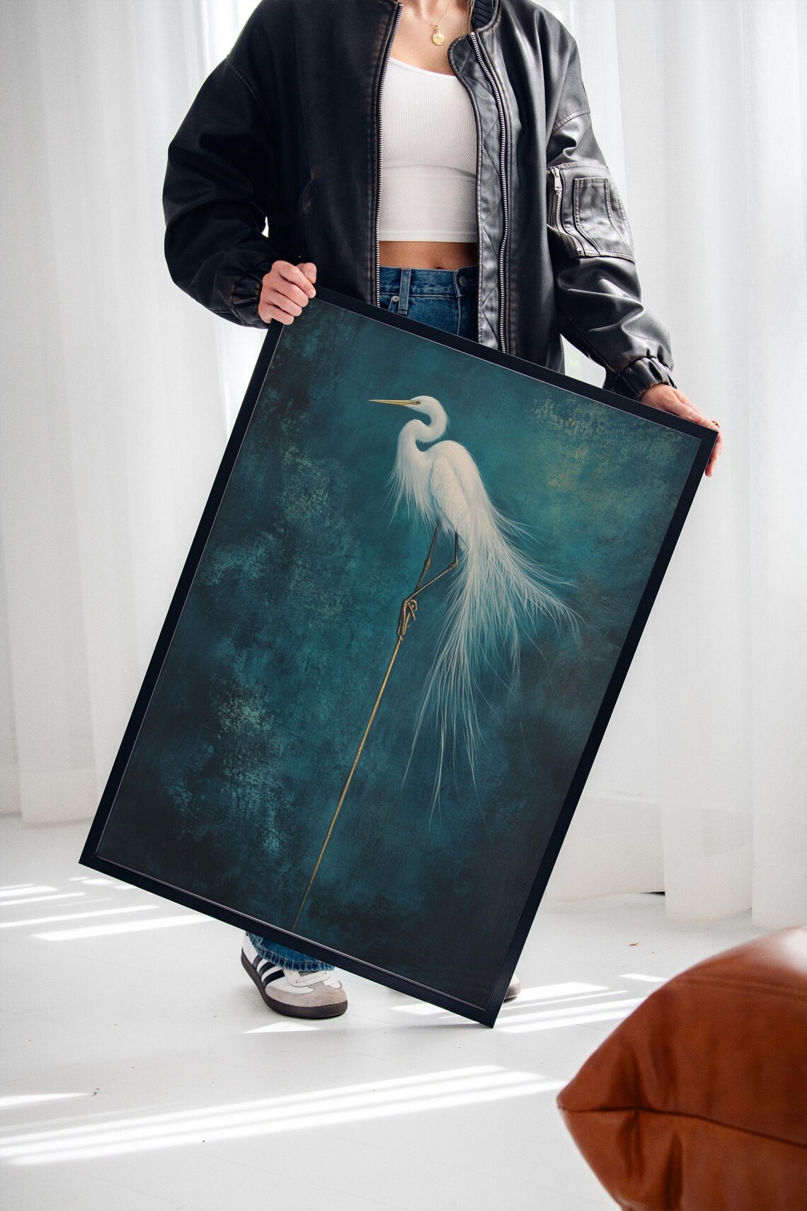 Elegant White Egret, Minimalist Wildlife Art Print - Image 3