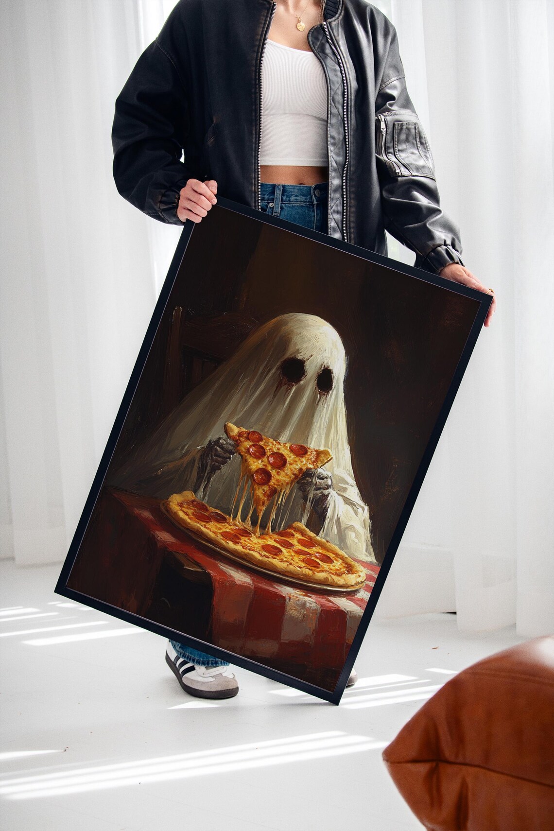 Creepy Ghost Eating Pizza, Horror Foodie Art Print - Image 4