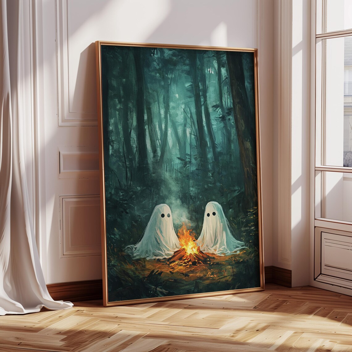 Ghost Friends By Campfire, Whimsical Spooky Forest