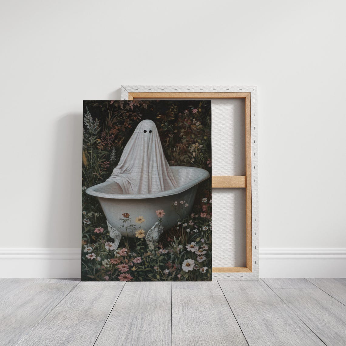 Cute Ghost In Vintage Clawfoot Bathtub Wildflower Art Poster - Image 4