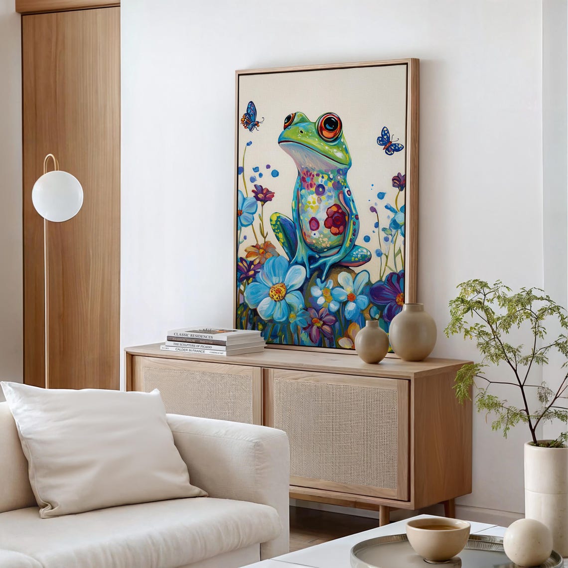 Colorful Frog With Flowers And Butterflies Whimsical Nature Art Print - Image 4