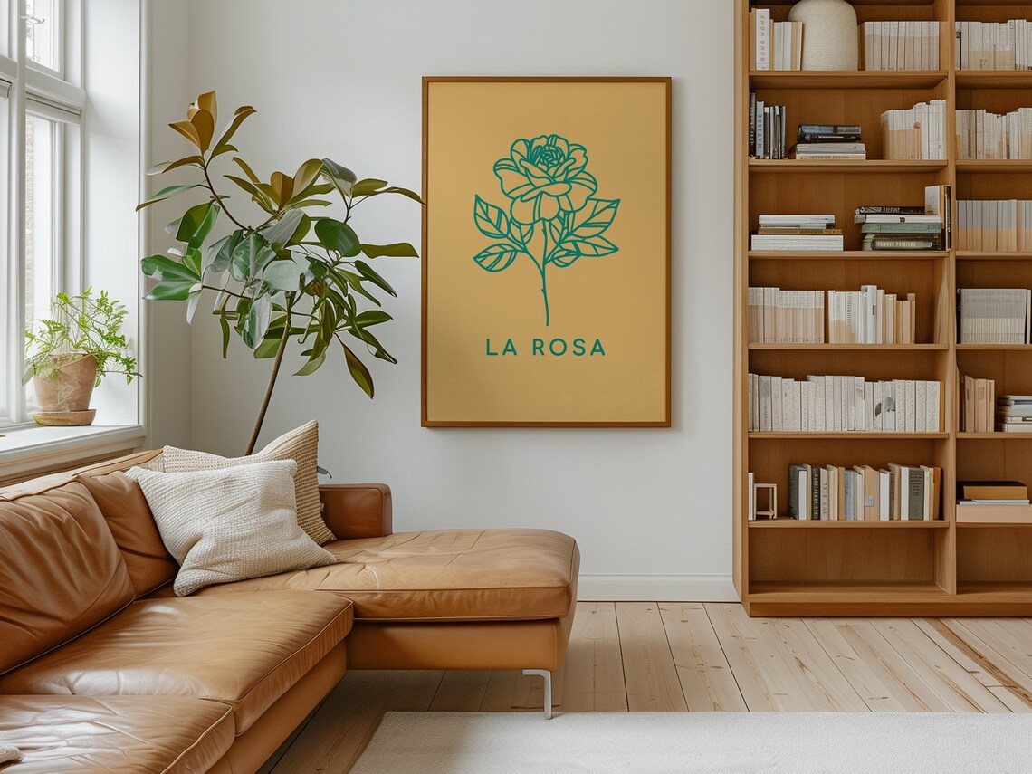 La Rosa Green Line Art Rose Flower Spanish Minimalist Wall Art Print - Image 2