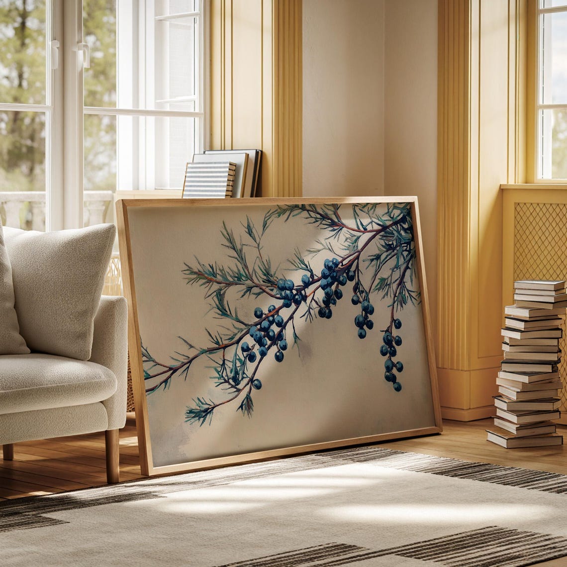 Juniper Berry Branch Blue Berries Watercolor Botanical Wall Art Poster - Image 2