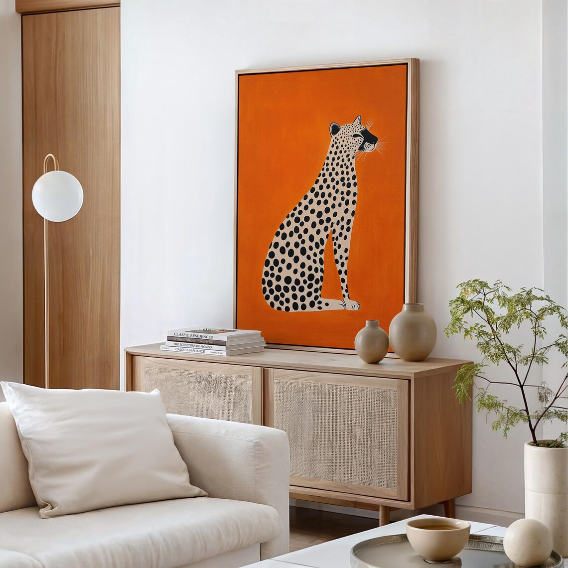 Minimalist Cheetah Orange Background Modern Wildlife Silhouette Art Poster - Image 4