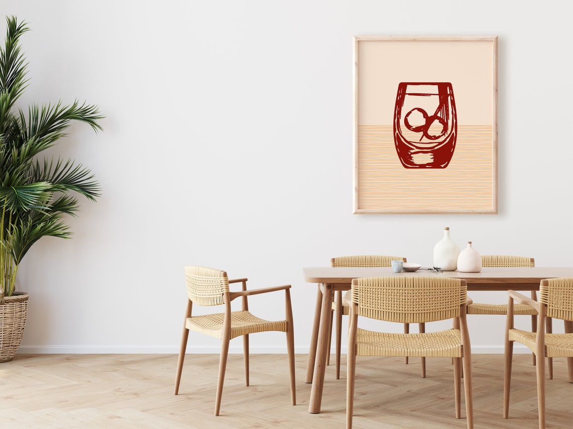 Boho Abstract Red Wine Glass Terracotta Minimalist Kitchen Poster - Image 2