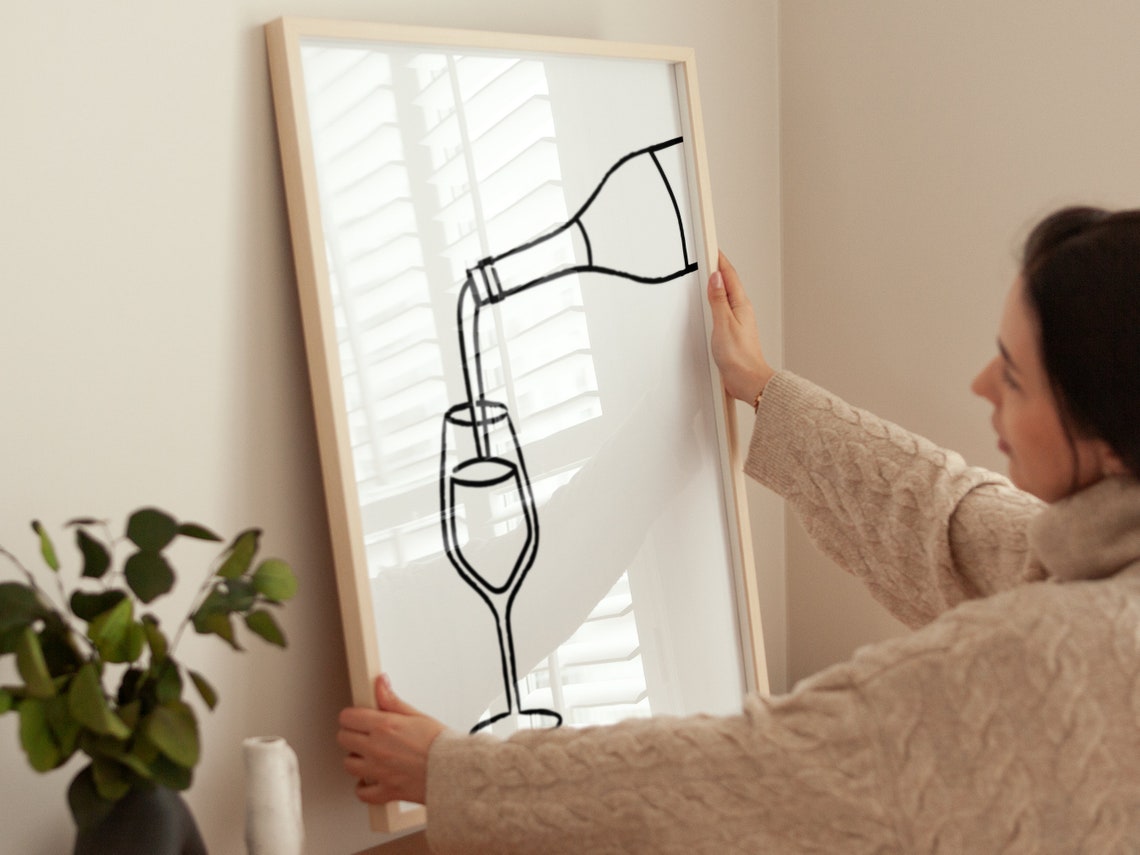 Modern Minimalist Wine Bottle Pour Line Art Kitchen Wall Decor Poster - Image 4