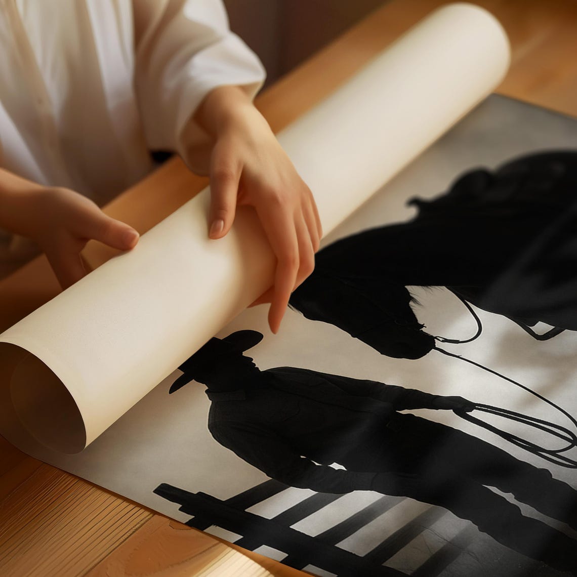 Cowboy And Horse Silhouette, Western Noir Ranch Art Print - Image 2