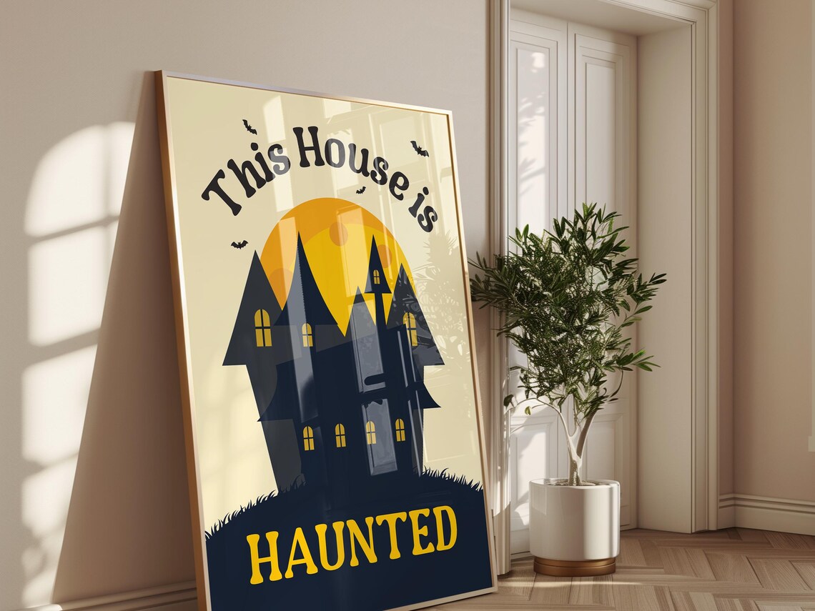This House Is Haunted Spooky Night Scene Retro Halloween Home Decor Poster - Image 2