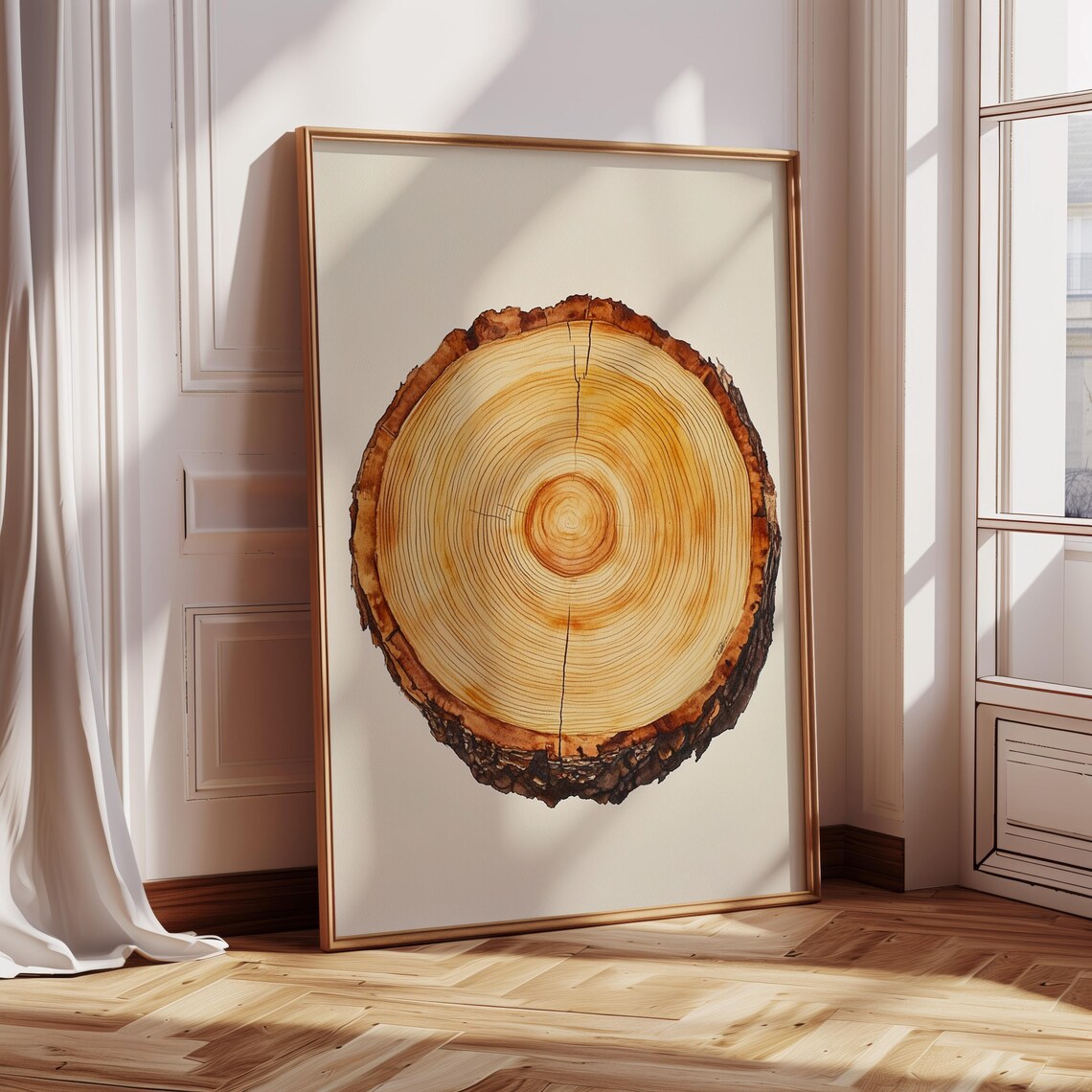 Tree Ring Watercolor, Rustic Botanical Illustration