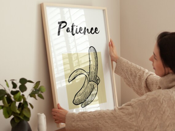 Patience Banana Fruit Sketch Christian Affirmation Wall Art Poster