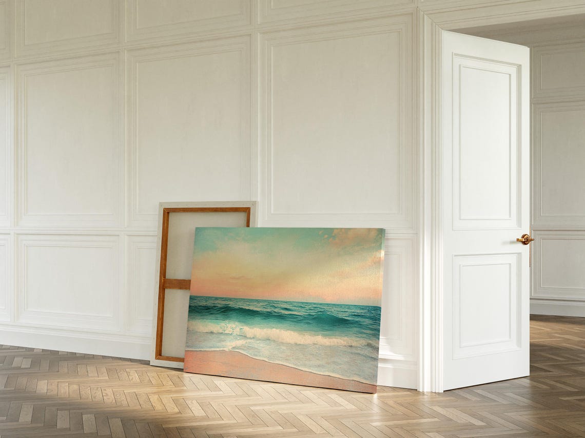 Pastel Beach Sunset With Turquoise Waves And Pink Sand Coastal Poster - Image 5