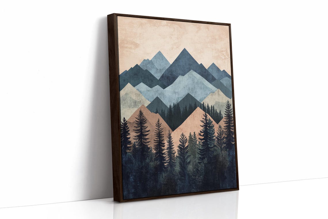 Modern Geometric Mountain Print Abstract Nature Wall Art Boho Forest Landscape Decor Earthy Tones Poster For Home Or Office - Image 4