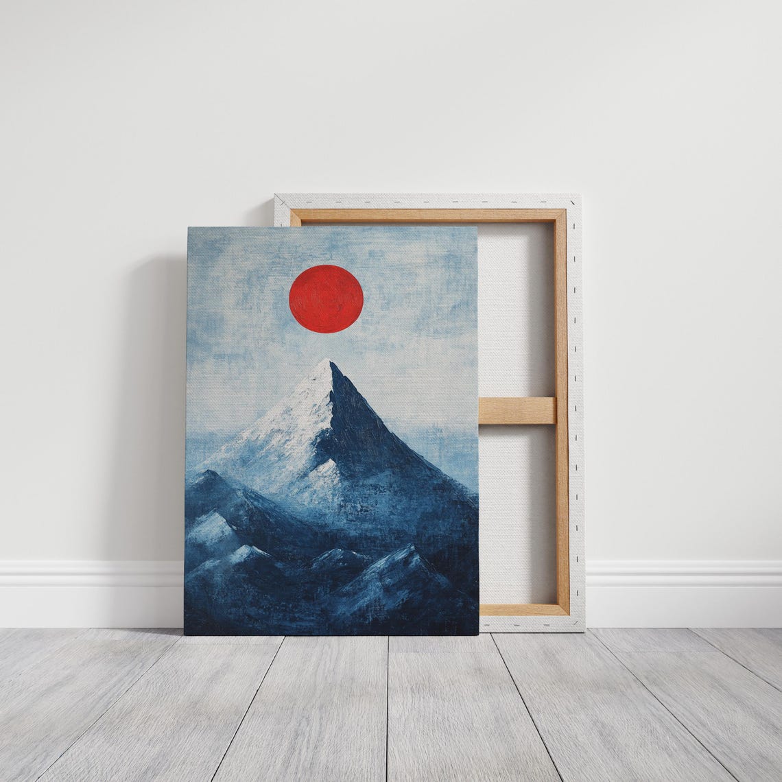 Snowy Mountain Peak With A Fiery Red Sun Against A Cool Blue Sky In Minimalist Abstract Style - Image 5