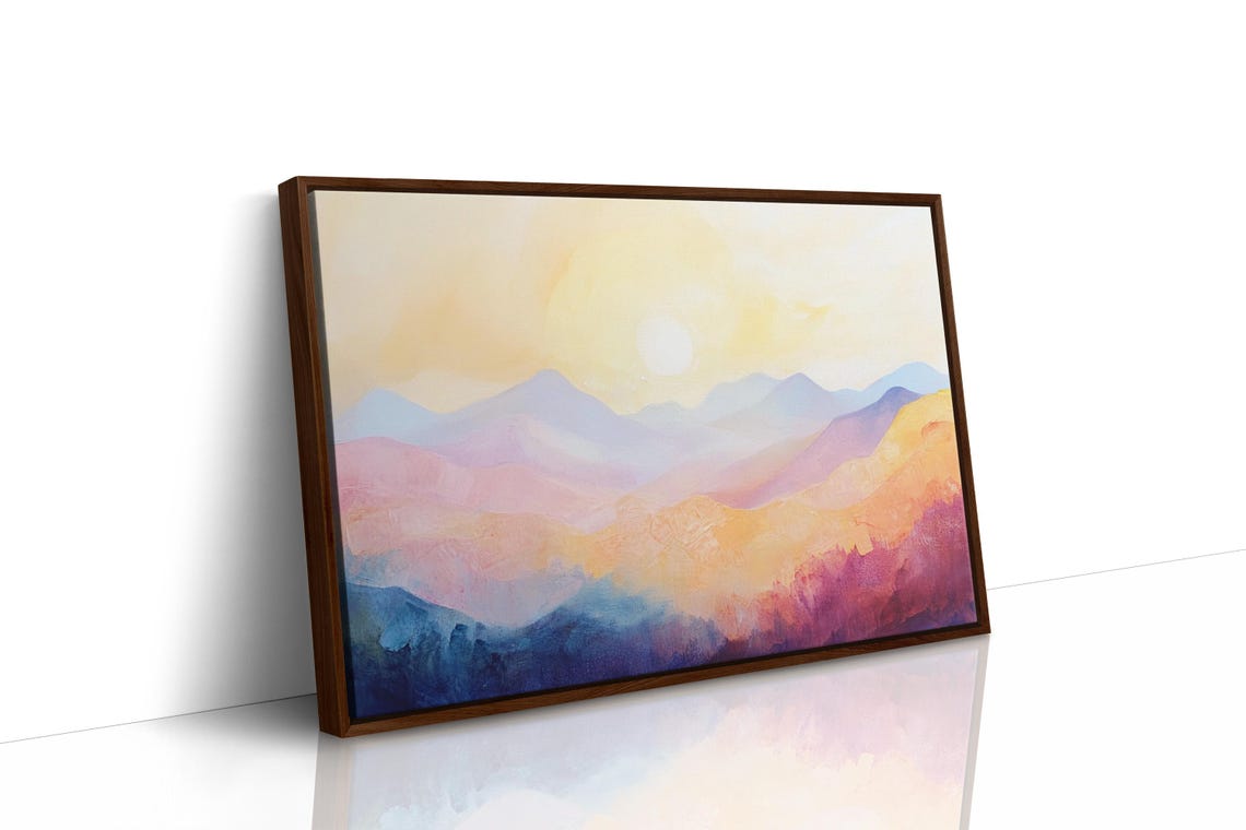 Soft Sunrise Over Abstract Mountains Warm Pastel Landscape Art Print For Serene And Modern Home Decor - Image 4