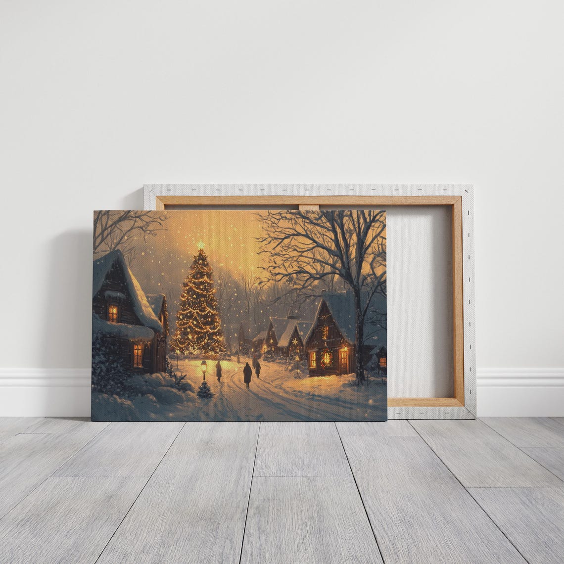 Golden Christmas Village Glowing Tree Warm Snowy Holiday Scene Poster - Image 3