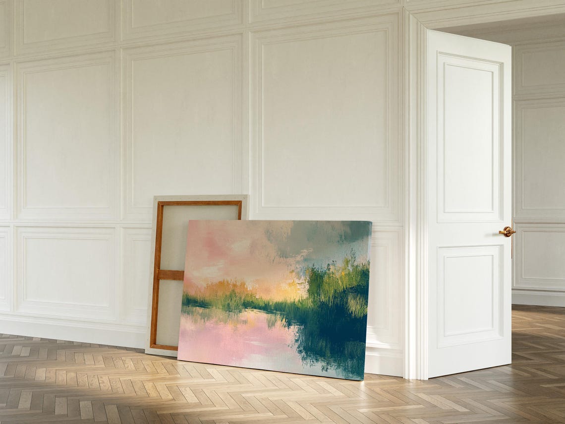 Dreamy Pastel Landscape Wall Art Print Serene Water Reflection With Sunset Tones - Image 4