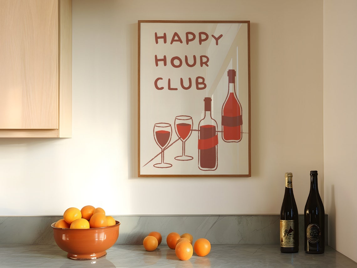 Happy Hour Club Wine Bar Typography Retro Home Bar Quote Wall Art - Image 2