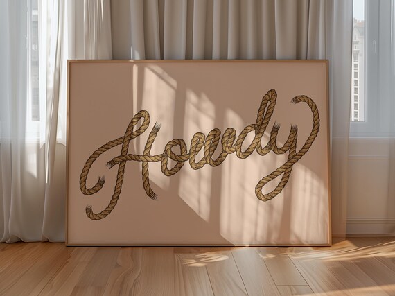Howdy Rope Typography Wall Art Western Rustic Decor Cowboy Rope Lettering Instant For Farmhouse Style Homes