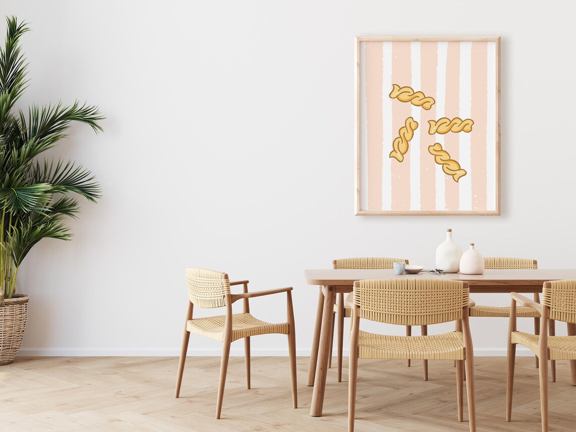 Golden Fusilli Twists Pink Striped Background Cute Kitchen Wall Poster - Image 2