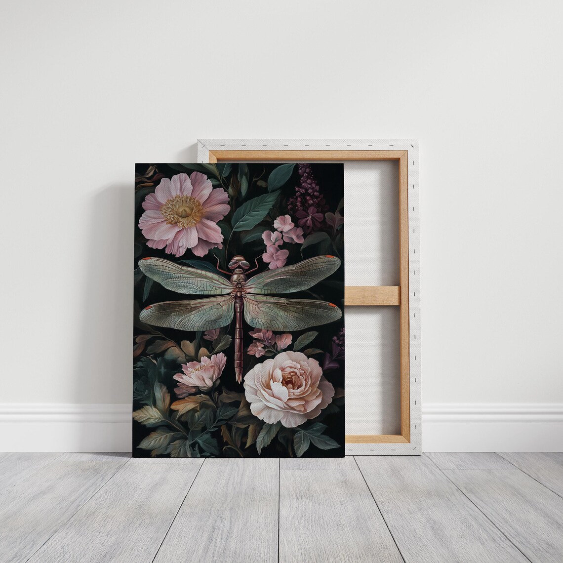 Dragonfly Rose Floral Botanical Dark Elegant Garden Insect Wall Poster - Image 4