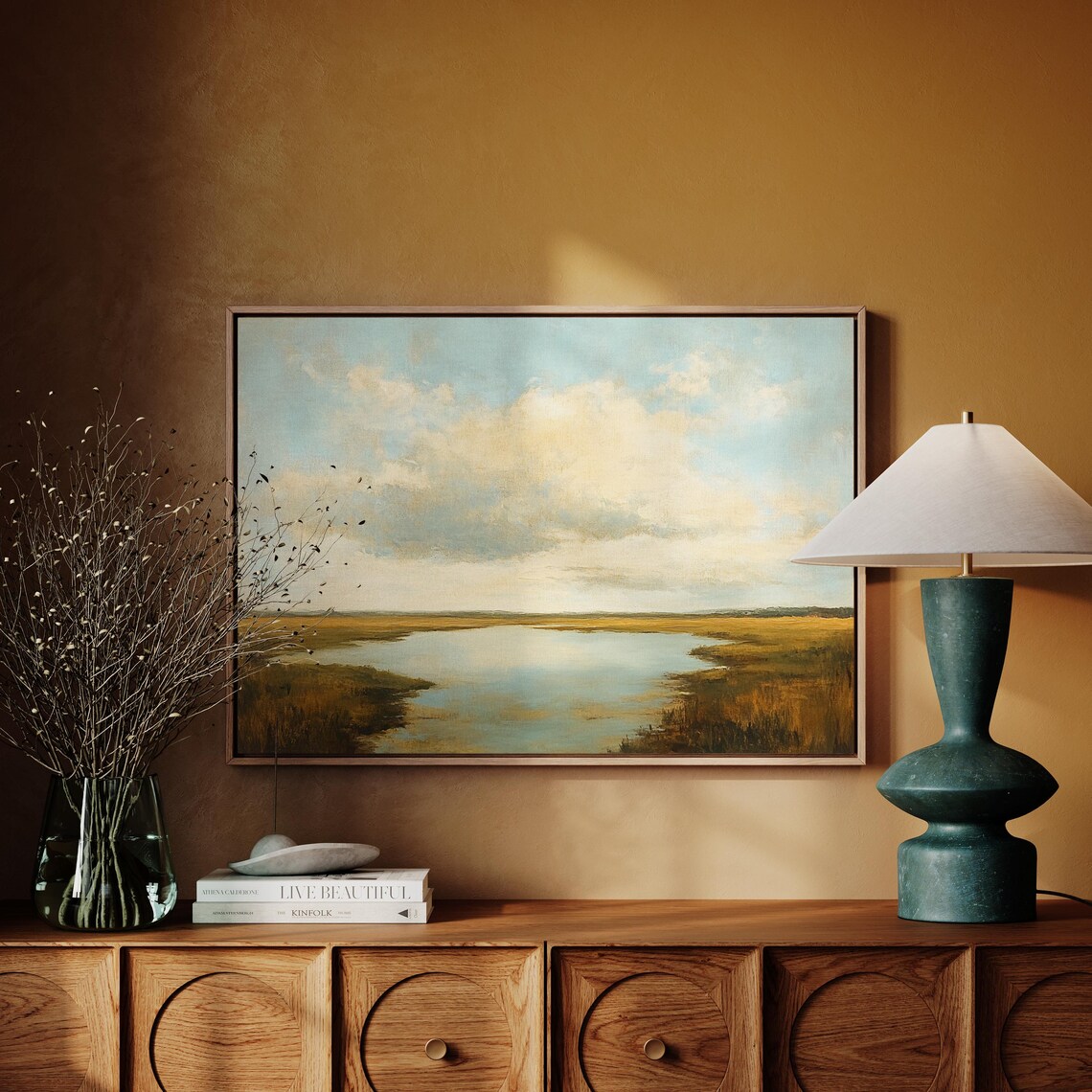 Golden Marshland Landscape, Tranquil Rustic Decor - Image 4