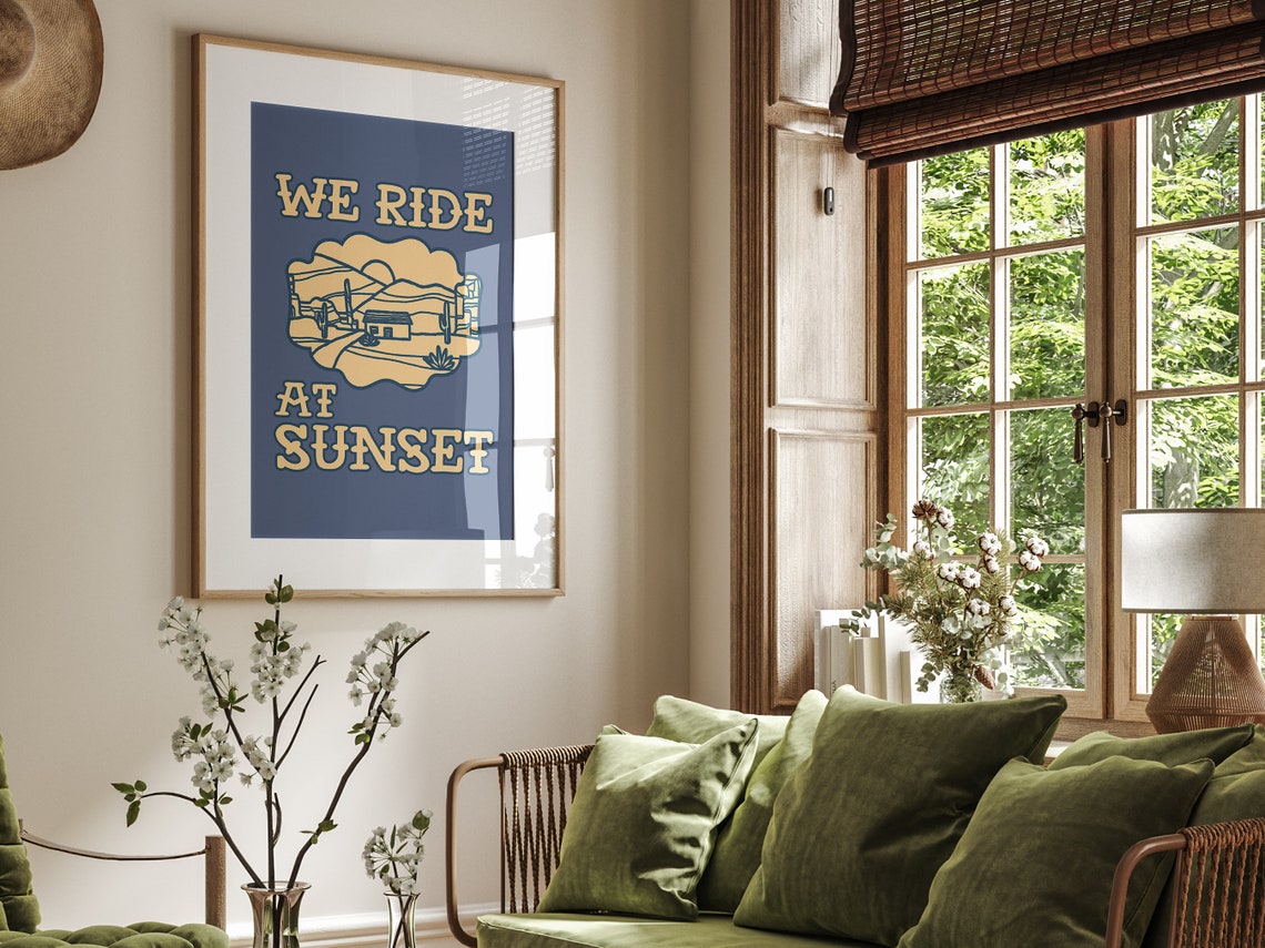 We Ride At Sunset Desert Cactus Retro Western Typography Poster - Image 4