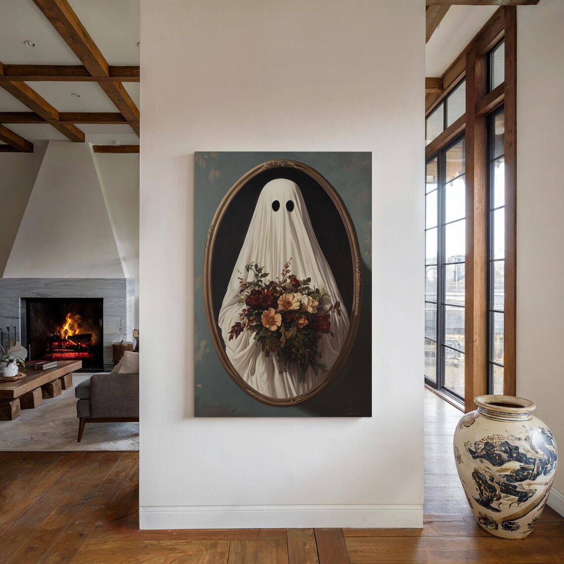 Ghost With Flowers, Vintage Oval Portrait Style - Image 5