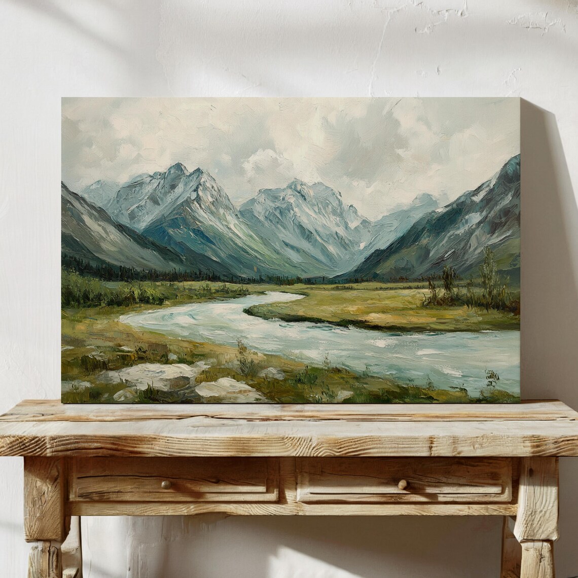 Majestic Mountain River Landscape, Rustic Cabin Decor - Image 4
